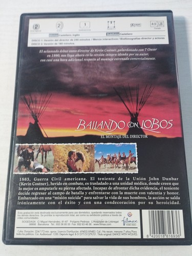 Bailando con Lobos El Montaje del Director Kevin Costner - 2 x DVD Region 2 Am - Imagen 2 de 4