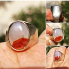 Agateخاتم عقيق لونين جميل ملكيYemen Beautiful two color 925 silver man ring10