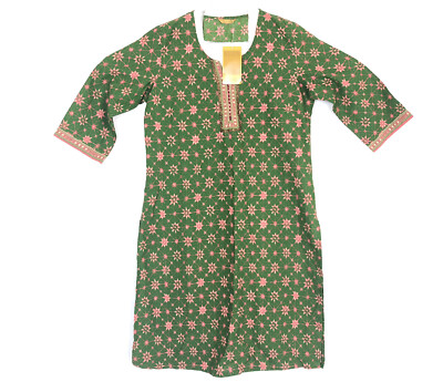 Aurelia Size Large Geometric 3/4 Sleeves Women's Round Neck Tunic Green/Pink