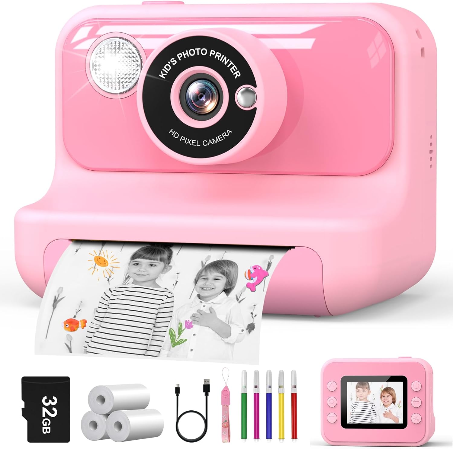 Kids Camera Instant Print, 2.4'' Instant Camera for Kids, 1080P Kids Digital Cam