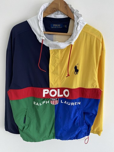 Polo Ralph Lauren Windbreaker Jacket Size M Medium Mens Colour Block Rain Coat