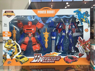 Battle Robot Universe Warrior-Set of 2 Transforming Robots w/ Dino Transforming