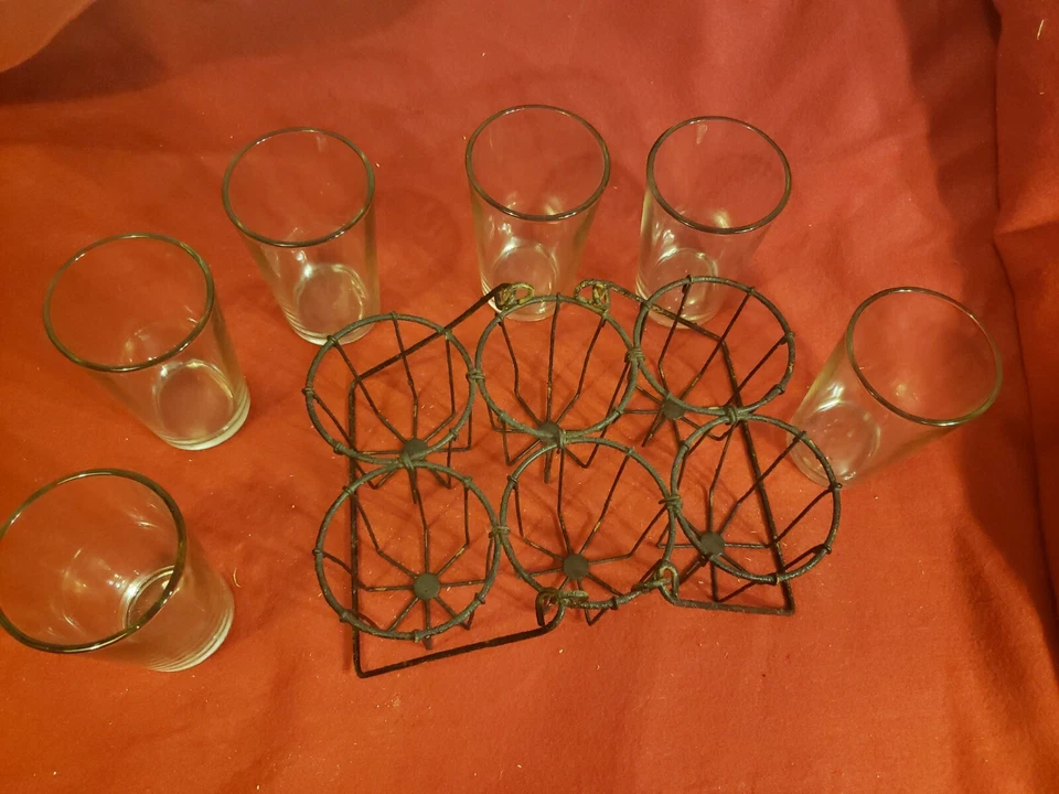 Seis jarrones de vidrio en cesta de alambre ****Envío gratuito**** Foto 2 de 4