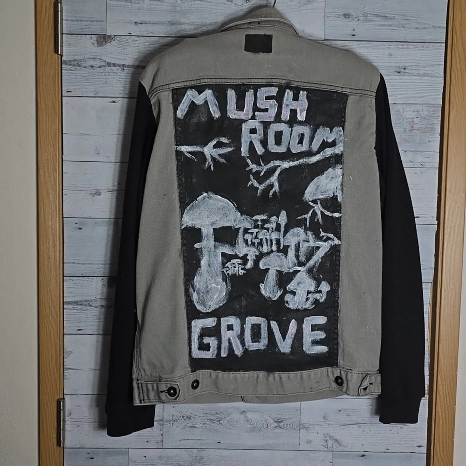 RHUDE Giacca Jeans Rude Mushroom Grove Personalizzata Grigio Bottoni Denim Tg L
