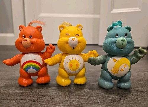 1983 Care Bears Action Figures Funshine Cheer Wish 3" PVC Poseable VTG Lot Of 3