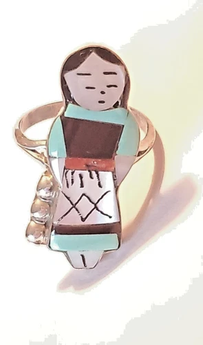 Sterling, multi stone Zuni Maiden Ring by Theresa Waseta Size 6 / 6.5