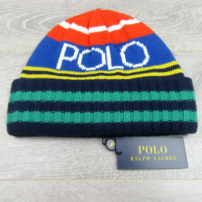 Polo Ralph Lauren Logo Striped Wool-Blend Beanie One Size Multi
