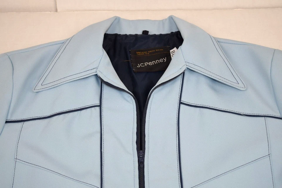 Chaqueta de Ocio Vintage JCPenney 38 Talla S/M Años 70 Bebé Azul Mod Poliéster Chaqueta Foto 3 de 4