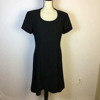 Vintage Liz Claiborne A-line Dress Size 10 Womans Black Short Sleeve Scoop Neck