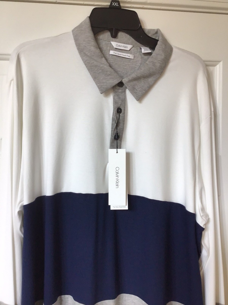 Calvin Klein Long Sleeve Liquid Touch Polo Shirt Black/ Gray/Navy