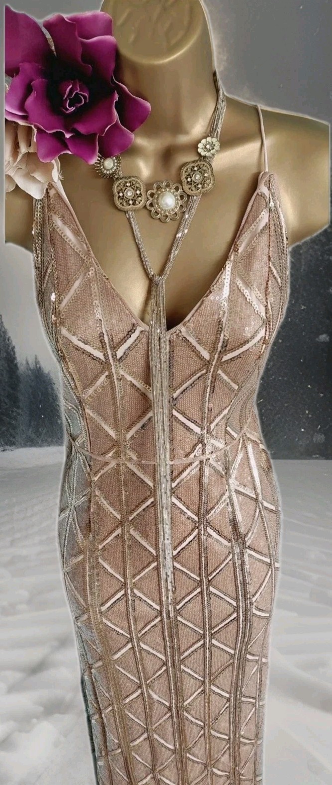 New Adrianna papell gold sequin wedding gatsby occasion Long 20s evening dress 8 image 8