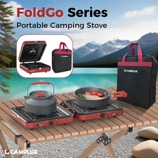Camplux Foldable Dual Burner Propane Stove RV & Tailgate Gas Cooker w/Carry Bag
