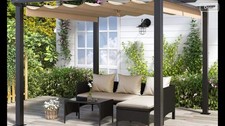 Garden Pergola Withtrackable Roof Anthracite And Cream Cover 3x3m