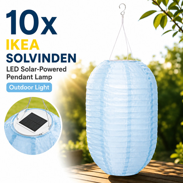 10x IKEA SOLVINDEN LED Lámpara Colgante con Energía Solar Exterior Azul...