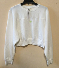 NEW VICTORIA'S SECRET PINK FLEECE CROPPED PULLOVER SWEATSHIRT LARGE WHITE