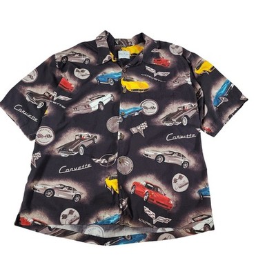 David Carey Originals Mens 2XL Corvette All Over Print Shirt Black Cotton Rayon