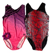 2 GK Elite Sleeveless Gymnastics Leotards w/ Scrunchie, Adult M