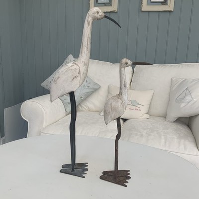 Paar passende Vintage Vögel aus Holz Deko Shabby Chic weiß 