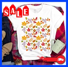 Fall Pressed Leaves T-shirt, Pressed Flower Fall Leaves T-shirt P325
