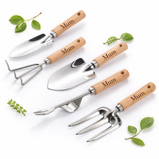 Personalised 5 Piece Garden Tool Set Gift for Mum or Dad | Engraved Wooden Handl