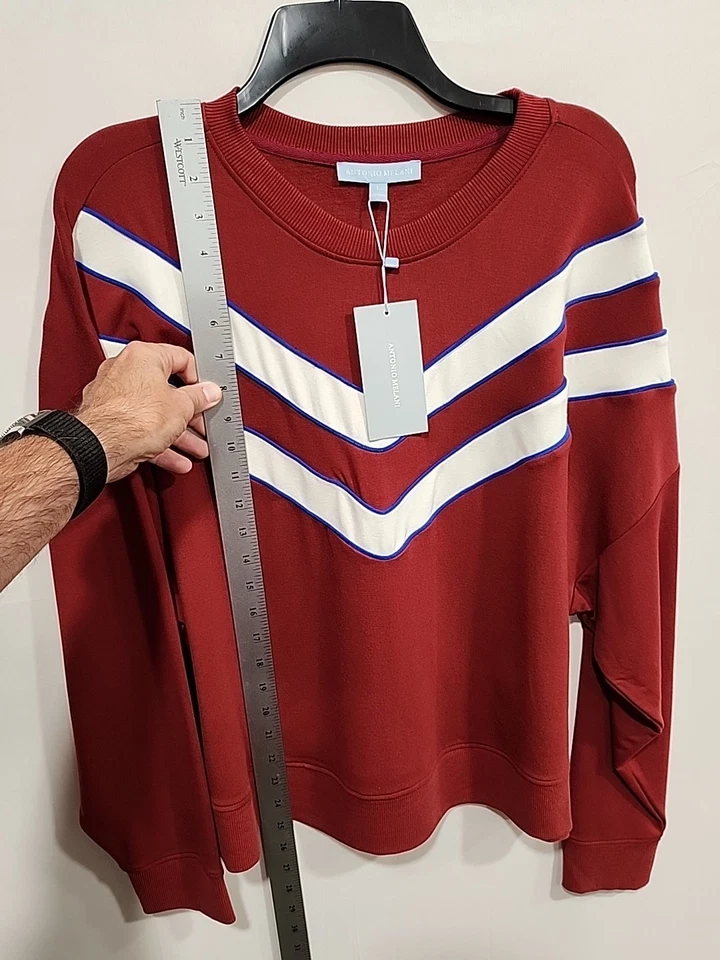 Suéter Antonio Melani Nuevo con Etiquetas Active Rayas Piping Cuello Redondo Mujer L Borgoña Nuevo Foto 3 de 4