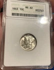1945 Mercury Dime ANACS MS 62 Soapbox