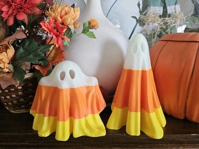 Halloween decorations indoor Ghosts - Candy Corn colored Ghost Figurine (1 Pair)