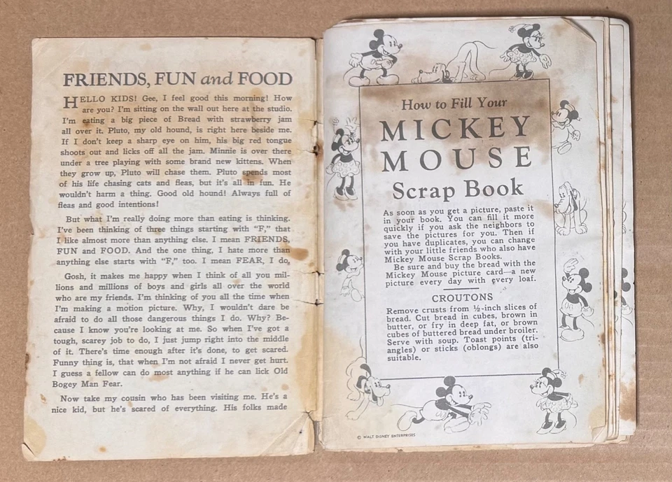 LIBRO DE RECORTES DE RECETAS ORIGINAL DE MICKEY MOUSE DE LOS AÑOS 30 + TARJETA DISNEY - RARO PAN DE JAEGER Foto 3 de 4