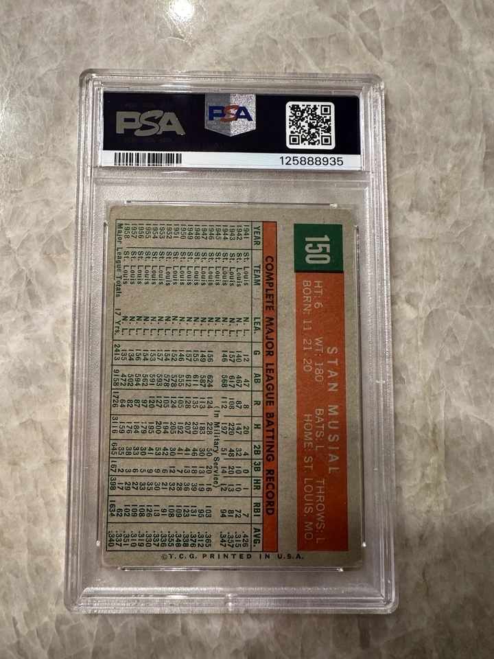 Бейсбольная карточка 1959 Topps Stan Musial No150 St. Louis Cardinals MLB PSA 2 В ХОРОШЕМ СОСТОЯНИИ - Изображение 4 из 4