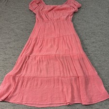 Indigo Rose Floral Tiered Midi Dress Sheer Lined Pink Feminine Spring Size Large