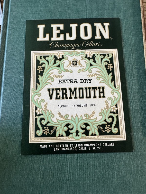 Lejon Champagne Cellars Vermouth Bottle Label San Francisco Cal Ca Mid Century