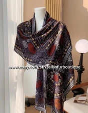 Sallys Paisley Print 70% Cashmere & 30% Silk Mens Wrap Double Face Oblong Scarf