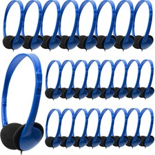 25 Pack LS04 Blue Kids Headphones Bulk Classroom Wired Adjustable On Ear