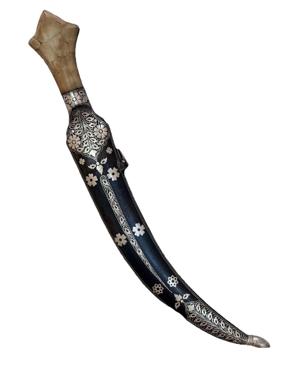 アンティーク雑貨 Indian Clip Indo Persian Silver Kofthgiri Worked Damascus Blade Sikh Kripan