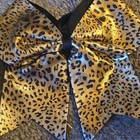 Gold & Black Leopard Print Satin Hair Bow on Black Elastic Hair Tie — photo 1