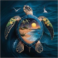 5D Sea Turtle Diamond Art Kits for Adult Beginners, Full Drill Round Sunset Beac