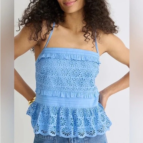 J.Crew Cross-Back Smocked-Waist Eyelet Top S - Picture 2 of 3