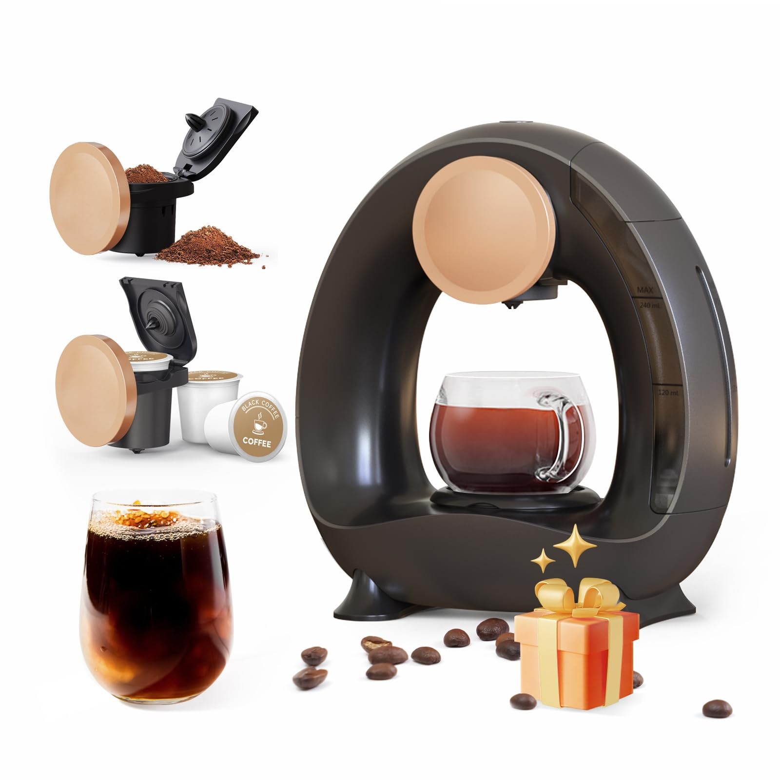 Single-Serve Coffee Maker, 2 in 1 One Cup Coffee Machine Compatible with K-Cu...
