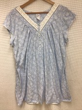 Aria Collection Blue Floral Nightgown Knit Cotton Womens XL Crochet Trim