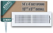 14x4 Air Vent Register, 2-Way Adjustable Steel Wall/Ceiling Grille, 15-3/4x5-3/4
