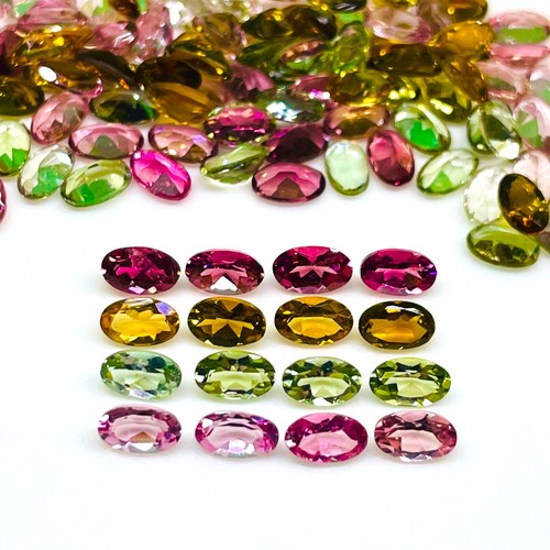 VVS 24 Pcs Natural Multi Tourmaline 5x3mm Oval Cut Loose Untreated Gemstones Lot - Picture 2 of 9