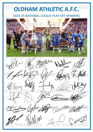 9926. 2024-25 Oldham Athletic Signed Team Photo Sheet (PRINTED AUTOGRAPH - A4)