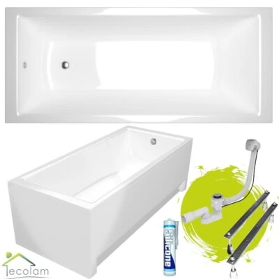 ECOLAM Badewanne Rechteck Tami Acrylwanne 140 - 200 x 80 90 Schürze Füße Siphon GRATIS