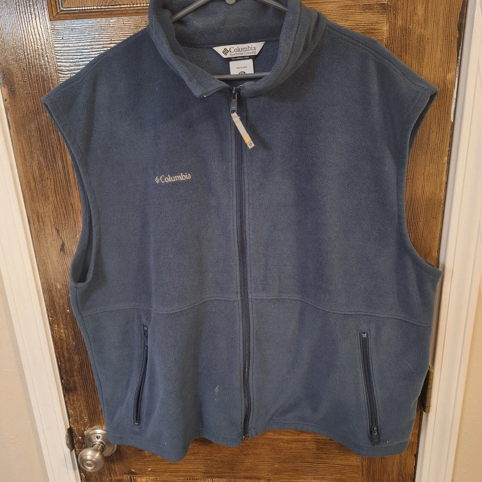 Columbia Mens XXL 2XL Vest Full Zip Fleece Outdoor Hiking Pockets Navy Blue