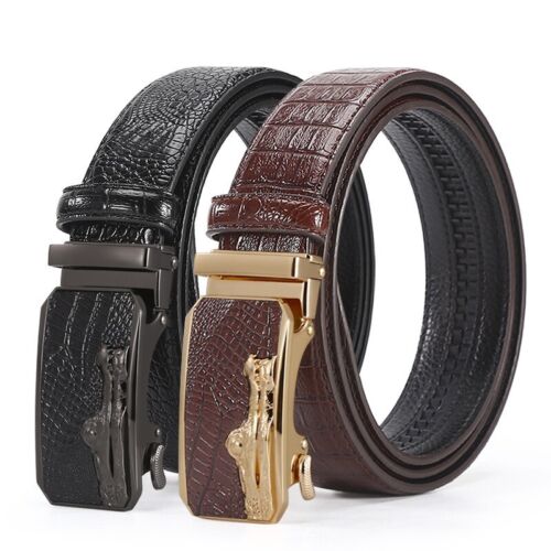 Mens Ratchet Belt Strap Leather Adjustable Automatic Buckle Belts Dress Western - Picture 1 of 17
