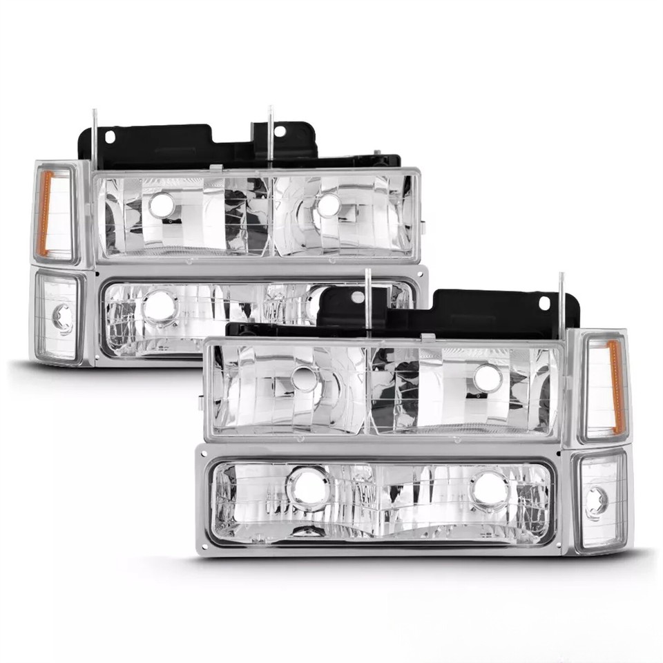 1994-1998 CHEVY C10 FULL SIZE HALO HEADLIGHTS COMBO SET + LED TAIL LIGHTS BLACK