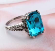 Classic 3CTW Genuine Radiant Cut Aquamarine Ring In 925 Silver