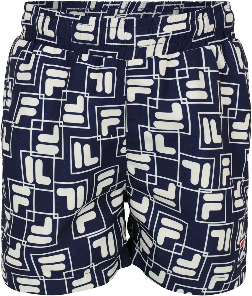 Pantaloni corti da ragazzo Fila Laudert Aop Beach Shorts Medieval Blue Playful F Box AOP
