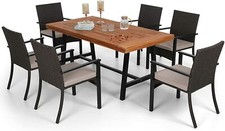 7 Pcs Outdoor Furniture Set Patio Dining Set Rattan Wicker Chairs Wooden Table