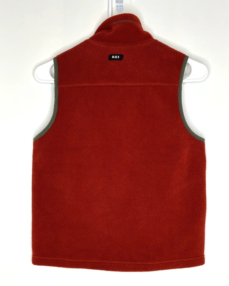REI 男孩大号 L 12-14 橙色灰色抓绒拉链背心 — 第 3/4 张图片
